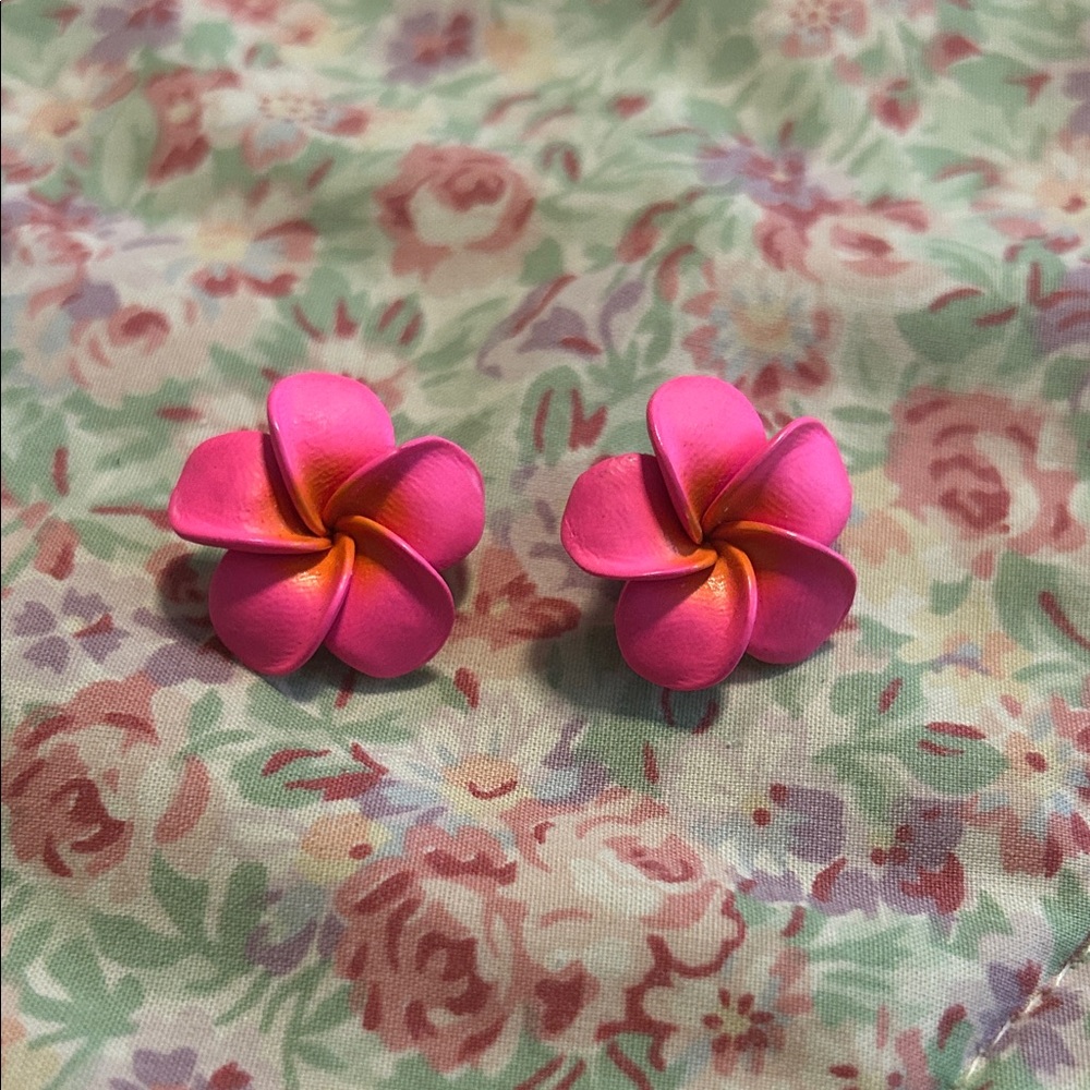 Pink Floral clip on Earrings